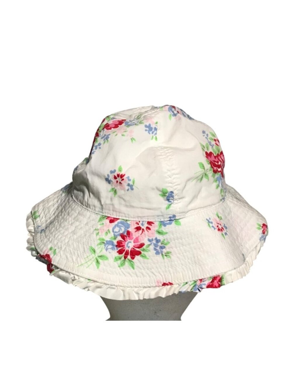 Baby Gap Floral Sun Hat 12-18 Months White With Red Blue Yellow Flowers Brimmed